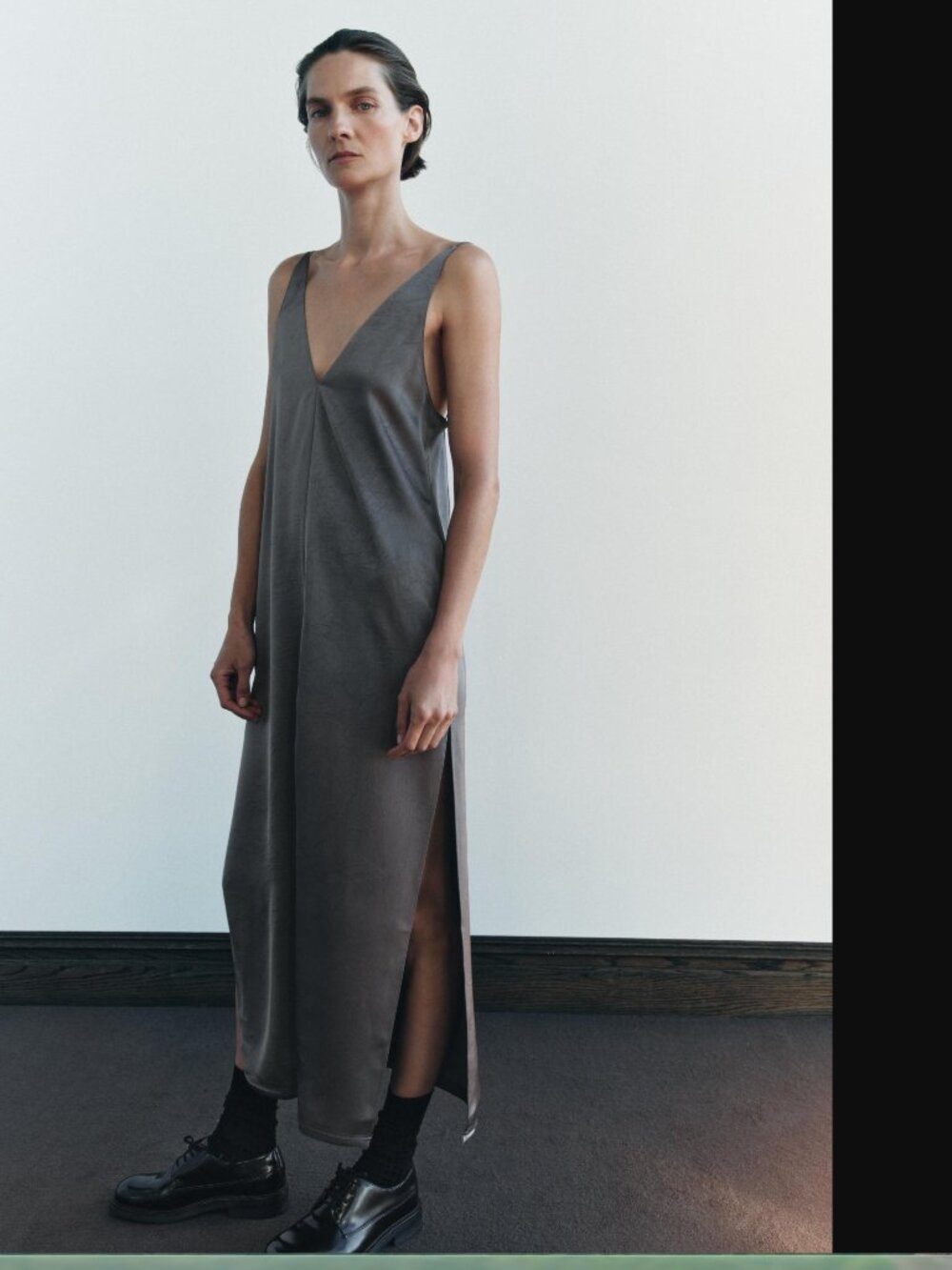 ZARA ZW COLLECTION WOMEN SOFT GREY SATIN SLIP DRESSAIZE S NWT 59$